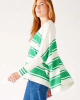 Catalina V-Neck Sweater | White + Jade Stripes