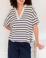 Amelia Short Sleeve Tee | Cream + Navy Stripe