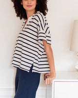 Amelia Short Sleeve Tee | Cream + Navy Stripe