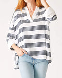 Amelia Long Sleeve Cuff Tee | White + Navy Stripe