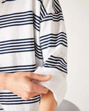 Amelia Long Sleeve Cuff Tee | White + Navy Stripe