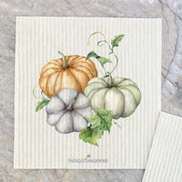 Pumpkin & Leaves + Robin on Acorn | Set of 2 Swedish Dishcloths