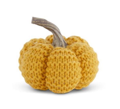 Golden Yellow Knit Pumpkin | 4.5 inch