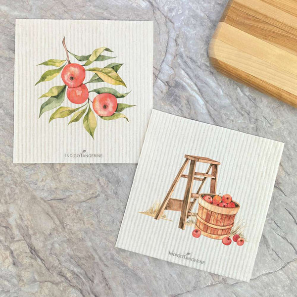 Apples on a Branch + Picked Apples | Set of 2 Swedish Dishcloths