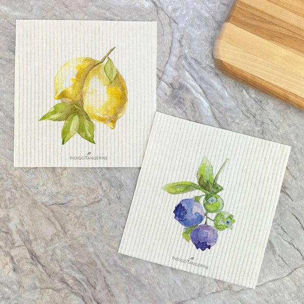 Lemons + Blueberries | Set of 2 Swedish Dishcloths