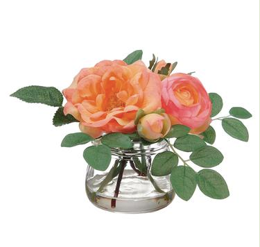 Ranunculus & Rose in Glass Vase