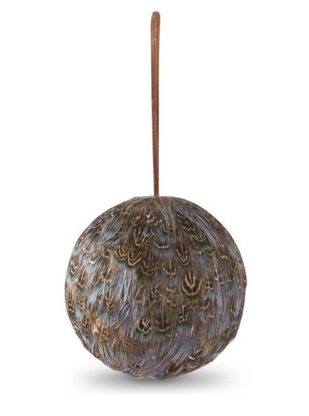 Brown, Tan & Blue Feather Ball Ornament
