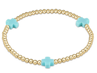 Signature Cross Gold 3mm Bead Bracelet | Turquoise