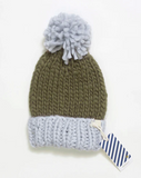 Knit Pom Beanie | Arctic + Olive