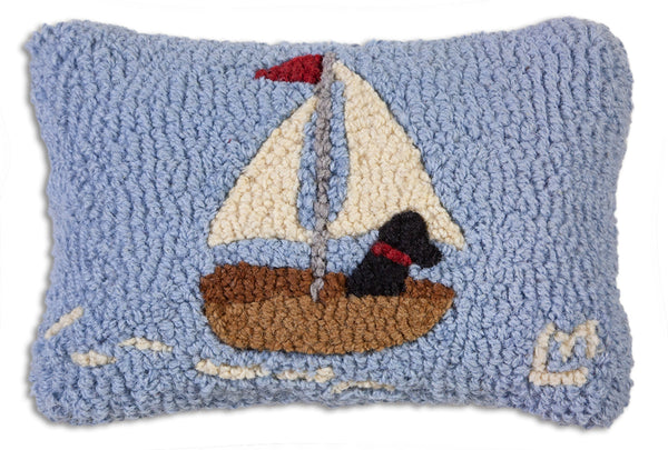 Skiff Sailing Lab Hooked Wool Pillow
